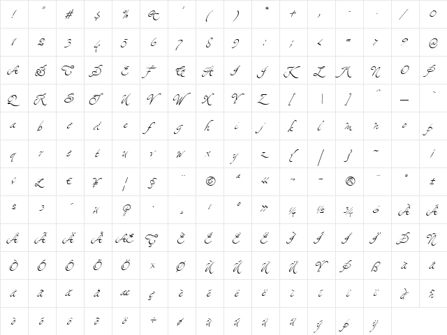 ChristophsQuillITC Regular  glyph index