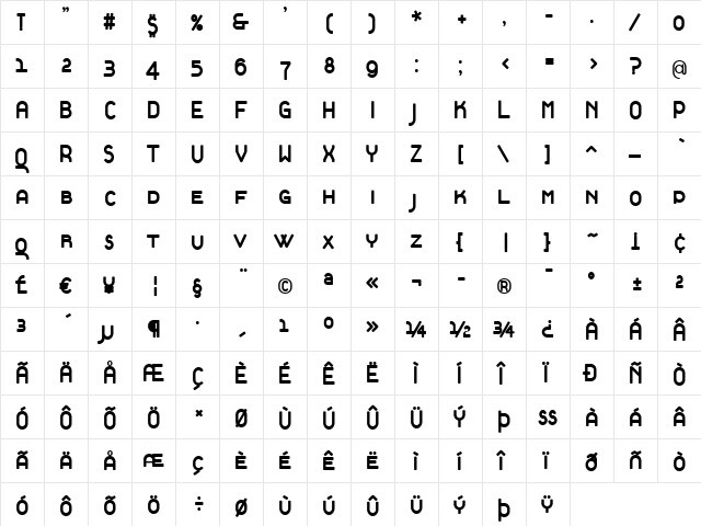 TantalusBoldSmallCaps Regular  glyph index