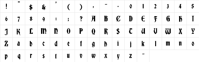 Bradley Gratis Regular  glyph index