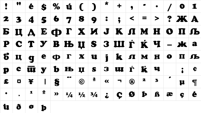 Macedonian Cupertino Regular  glyph index