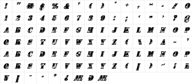 1st Cav II Italic Italic  glyph index