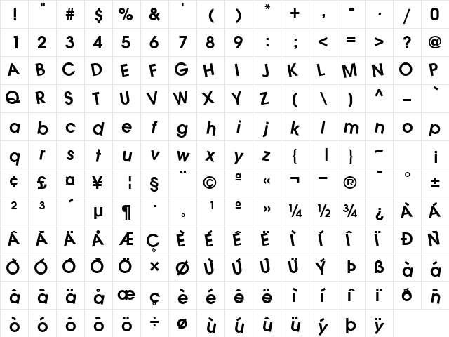 John Regular  glyph index