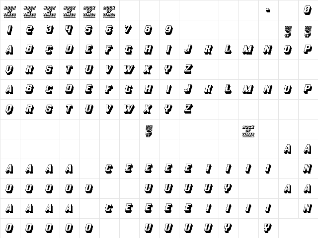 Rock of Times Regular  glyph index