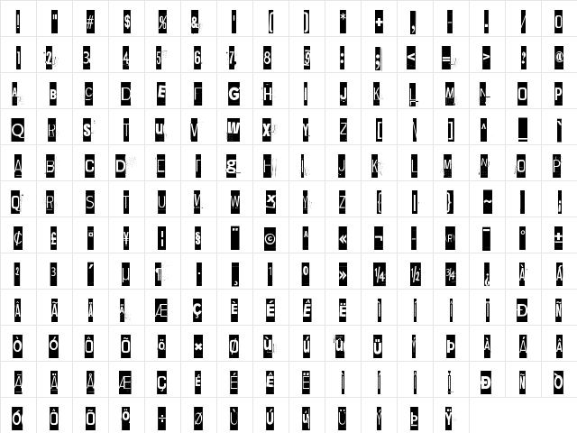 Lievidence SQR Regular  glyph index