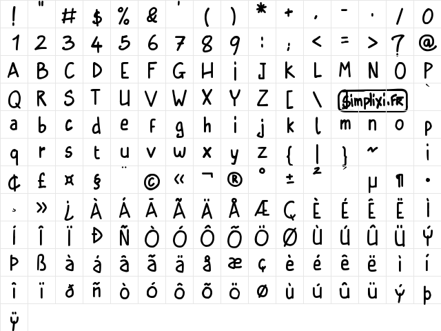 Simplixi Regular Regular  glyph index