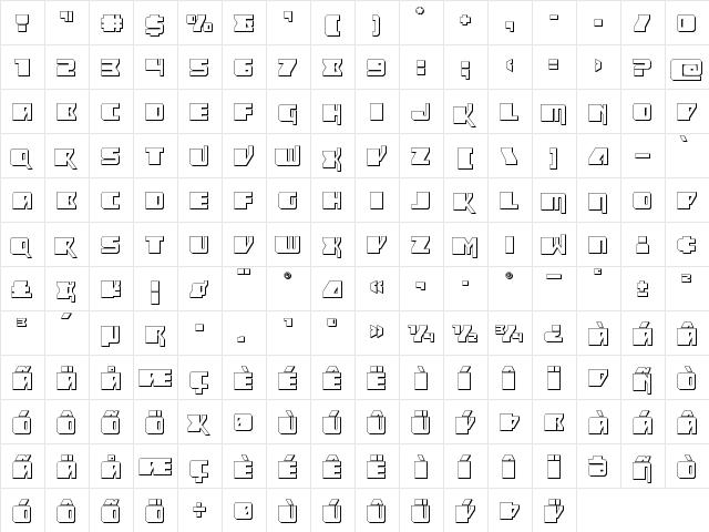 Space Runner 3D Regular  glyph index