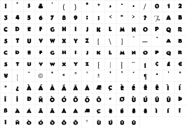 Frankens Stein Capital Regular  glyph index