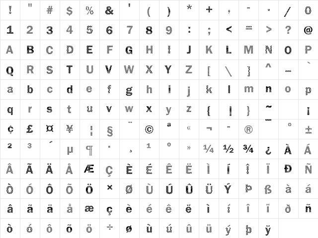 DTCFranklinGotM18 Regular  glyph index