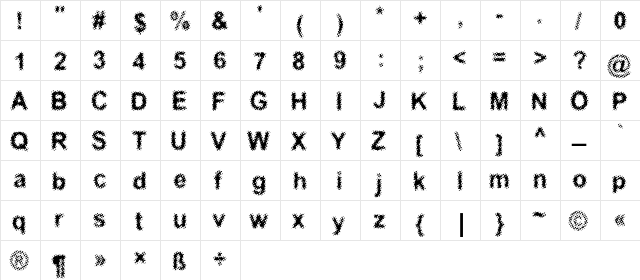 Acidic Regular  glyph index