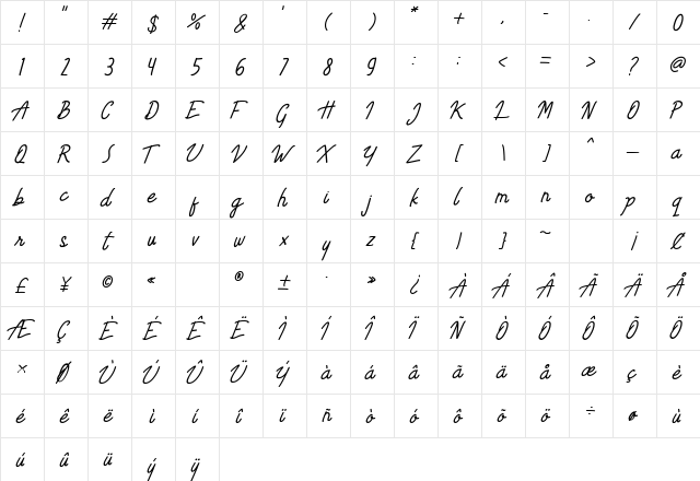 Limestone Ridge Script Press  glyph index
