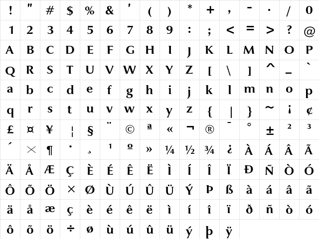 JaguarJC Bold  glyph index