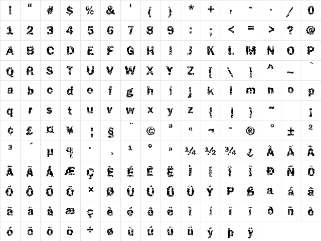 Funky37 Becker Regular  glyph index