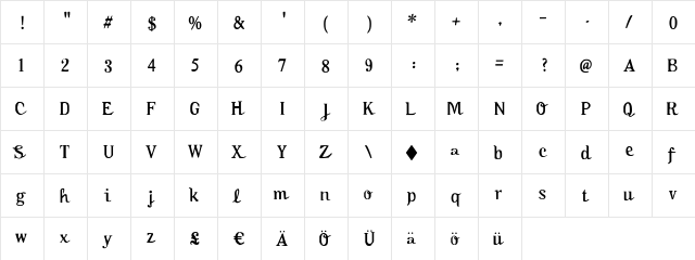 Oktoberfest Regular  glyph index