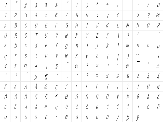 Lechter Condensed Italic  glyph index