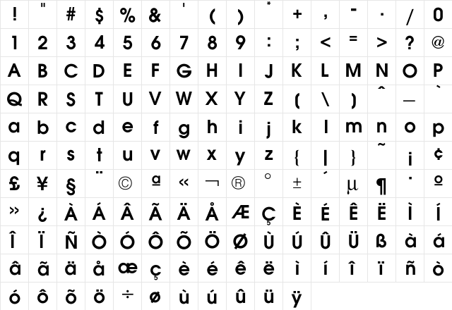 Avant GardeDemi  glyph index