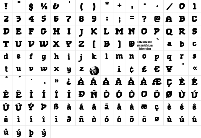 Foam Bold Regular  glyph index