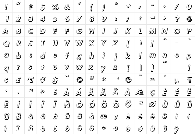 LimerickShadow BoldItalic  glyph index