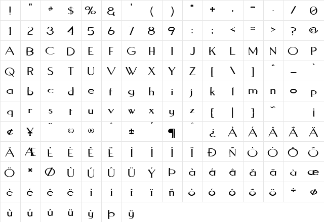 Aquaduct Warp Regular  glyph index