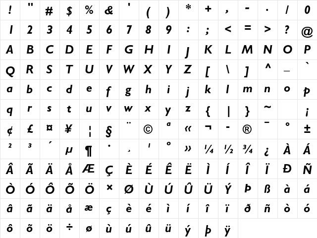 Gill Sans MT Std Bold Italic  glyph index