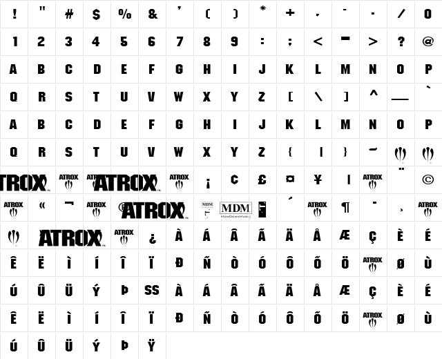 ATROX normal  glyph index