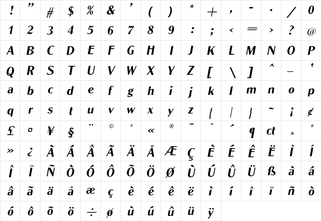 GlobeL-Oblique Regular  glyph index