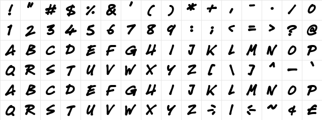 Super Tasty Regular  glyph index