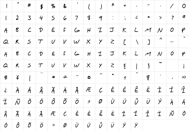 SF Scribbled Sans SC Bold  glyph index