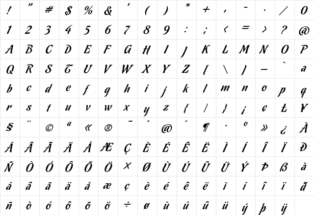 Chocolate Amargo Regular  glyph index