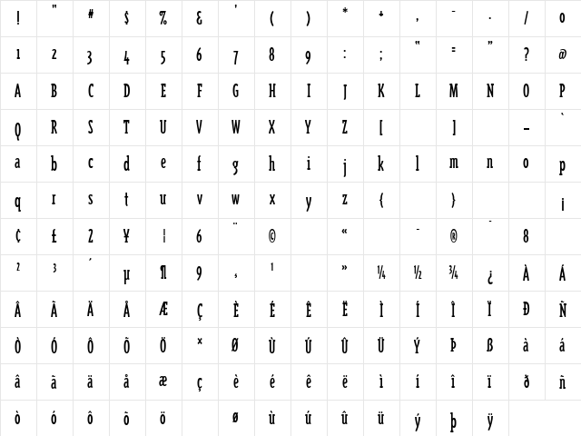 TriplexCondSerif Regular  glyph index