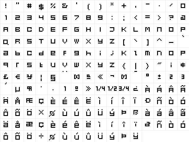 Eboy EXTAlpha  glyph index