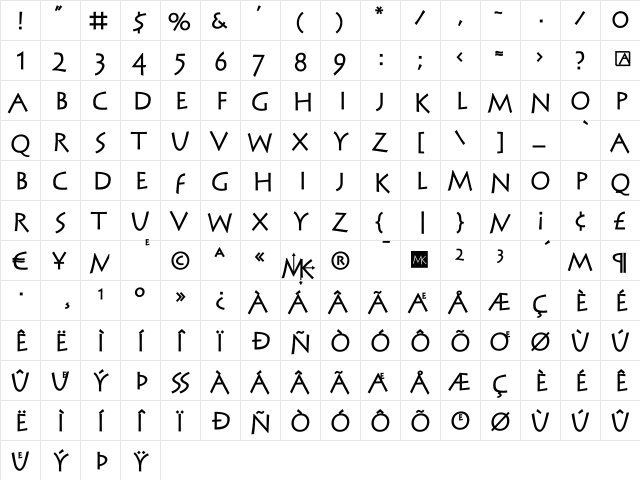 SteinAntik Bold  glyph index