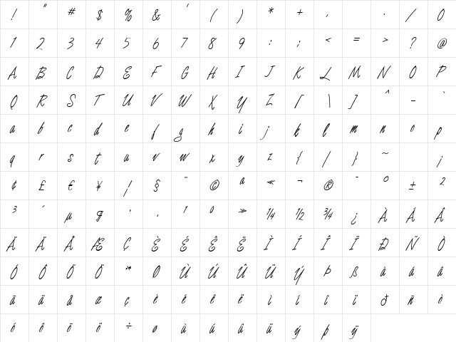Luce One Bold  glyph index