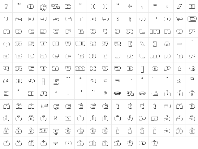 Lord of the Sith 3D Regular  glyph index