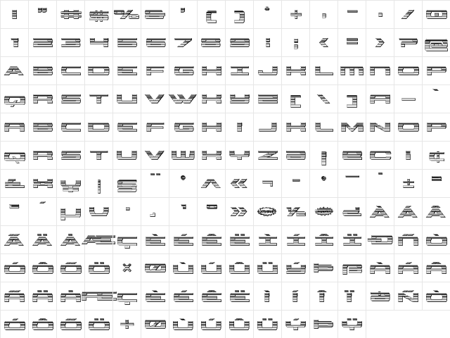 Classic Cobra Chrome Regular  glyph index