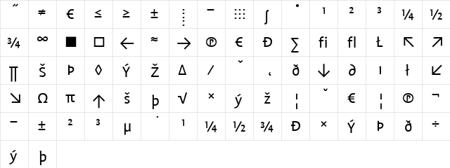 Profile Regular  glyph index