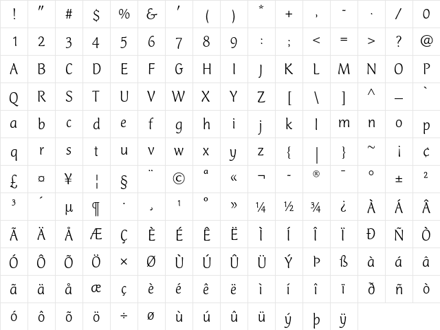 CT Mercurius Light  glyph index