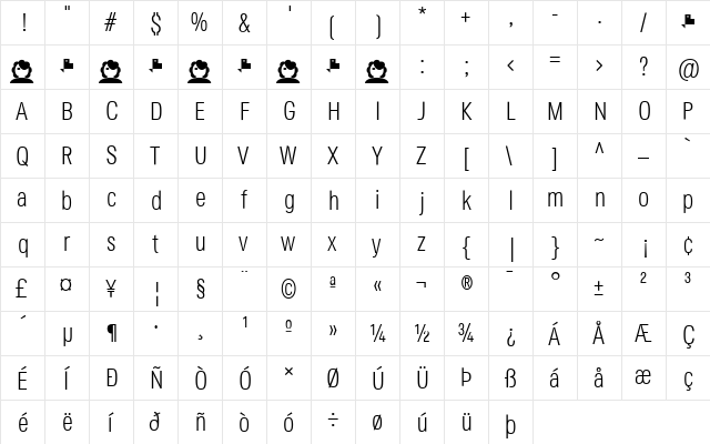 Jane Roe Light  glyph index