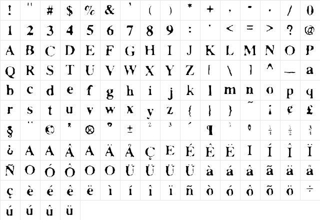 Facsimiled Light  glyph index