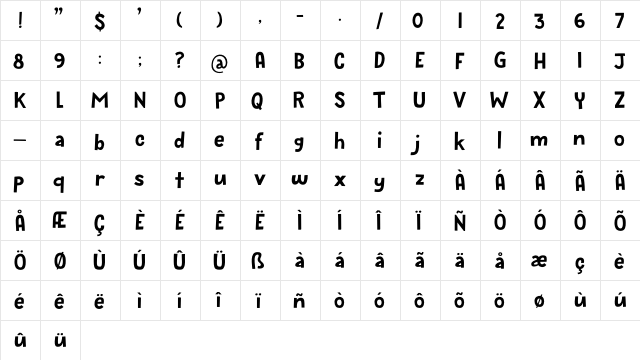 Bugbear DEMO Regular  glyph index