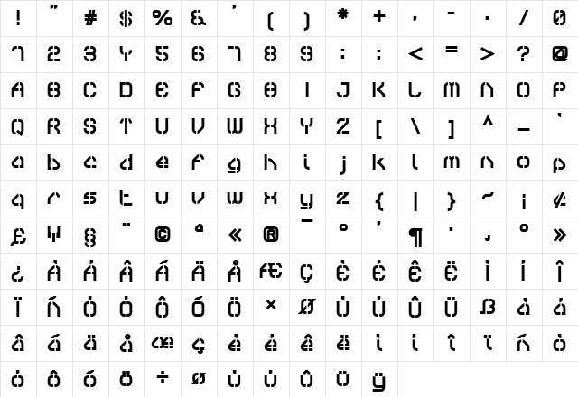 Sylar Stencil Regular  glyph index