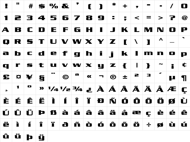 Serpentine-Bold-Bold Wd Regular  glyph index