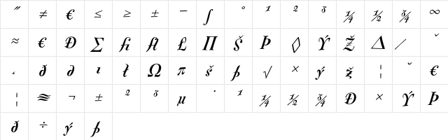 Fontesque BoldItalicExpert  glyph index