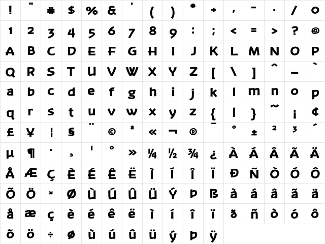 Banksia Regular  glyph index