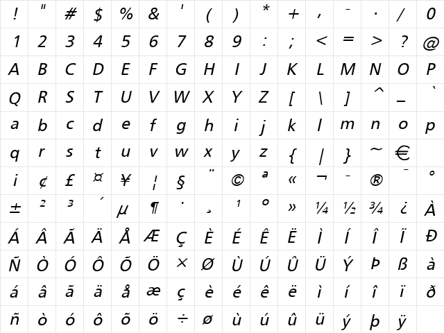 Gilliam2 BoldItalic  glyph index