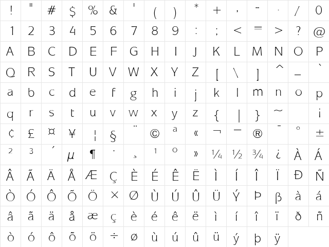 SkiptonLightSSK Regular  glyph index