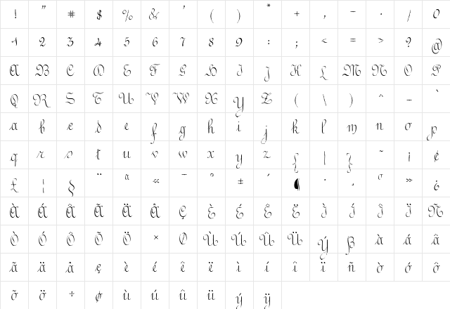 MethodoThree Regular  glyph index