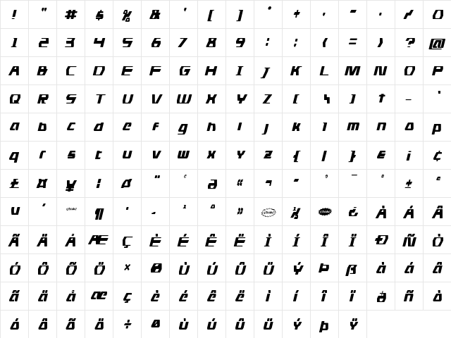 DS man Condensed Italic Condensed Italic  glyph index