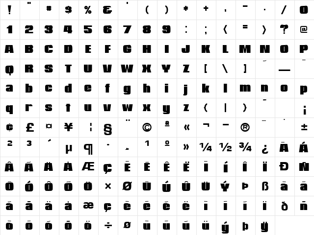 Graphic Regular  glyph index