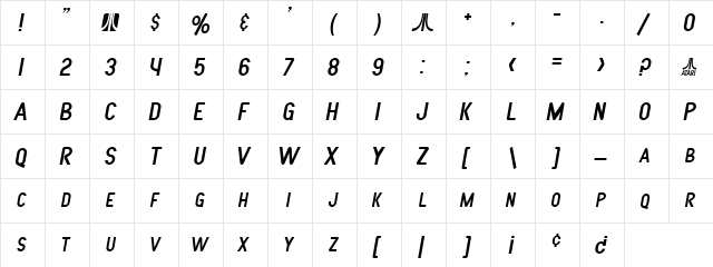 SF Atarian System Italic  glyph index