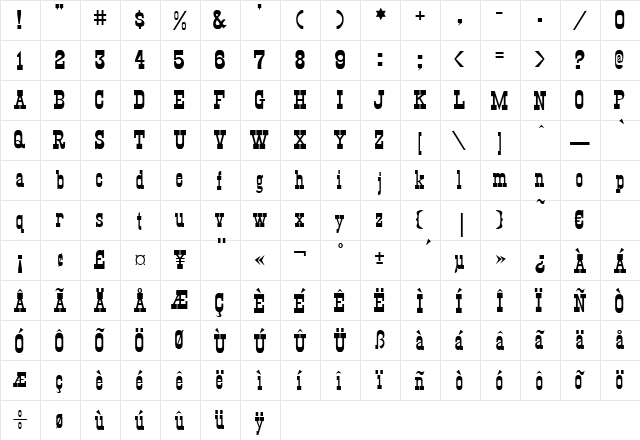 Cheyenne Regular  glyph index